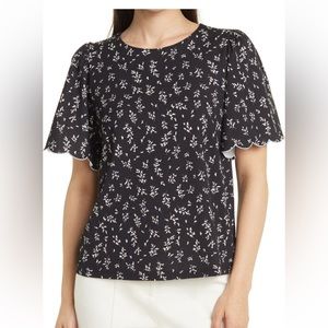 🆕 Melloday scalloped trim black and white top Sz XL J3